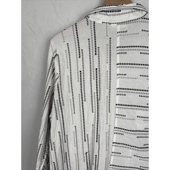 Habitat Button Down Shirt Women's Medium White Cotton Block Pattern Boho Artsy - Picture 9 of 13